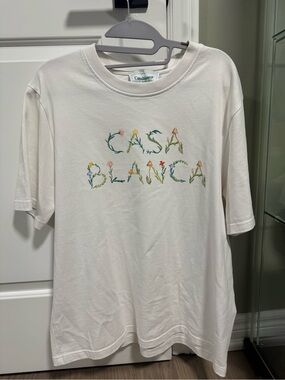 Casablanca White Floral Logo Short Sleeve Tee